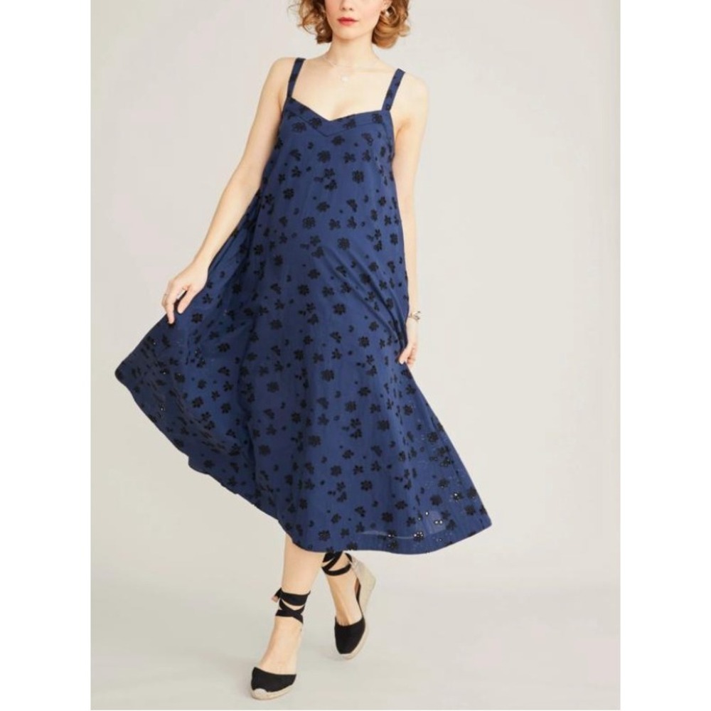 Hatch‎ The Eyelet Astrid Dress Size 0 Maternity Cotton Midi Navy